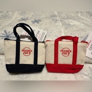 Trader Joe's Canvas Micro Tote Bag Set - Red and Dark Navy Blue